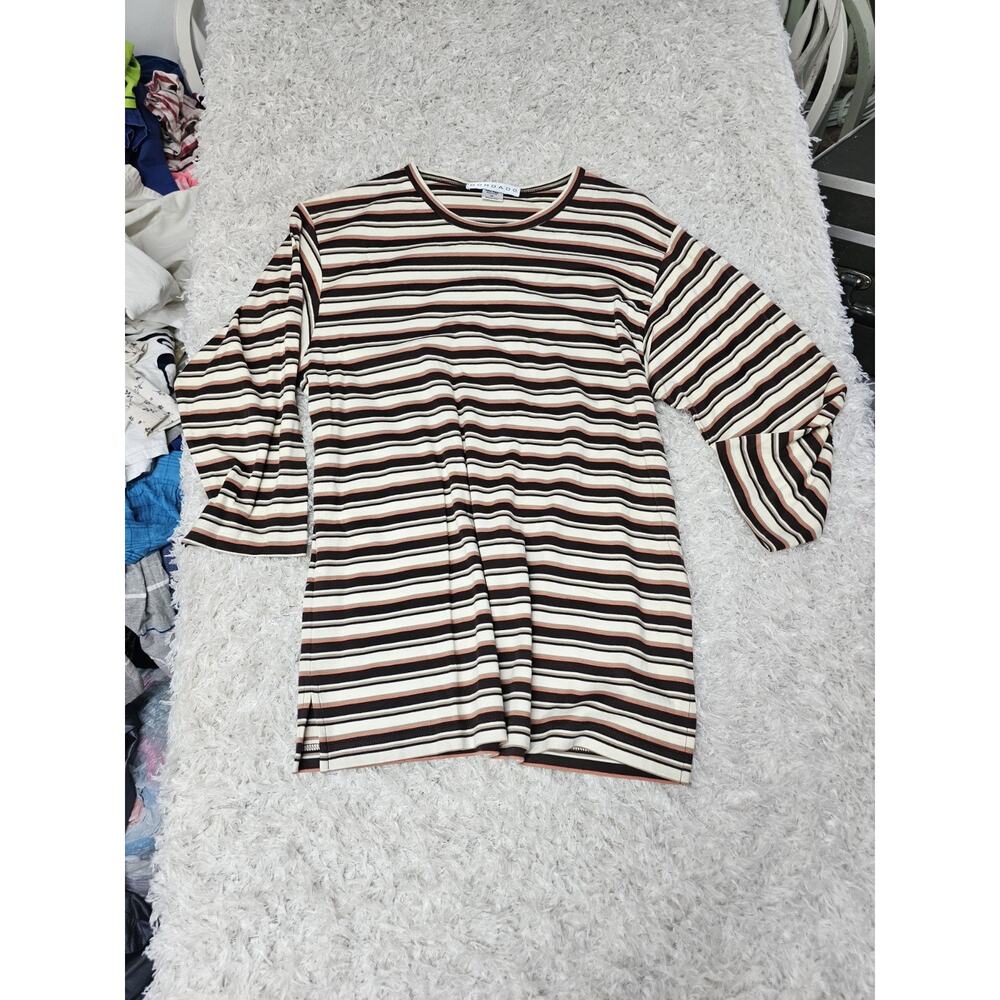 Bordado 100% Pima Cotton Ribbed Liquid Knit Top 3/4 Sleeve Tee Casual Everyday M